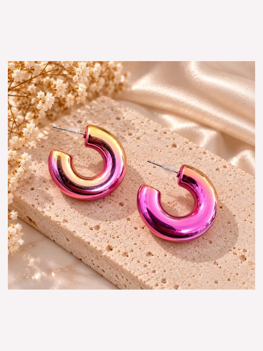 ARETES MEDIO CIRCULO TORNASOL ROSA