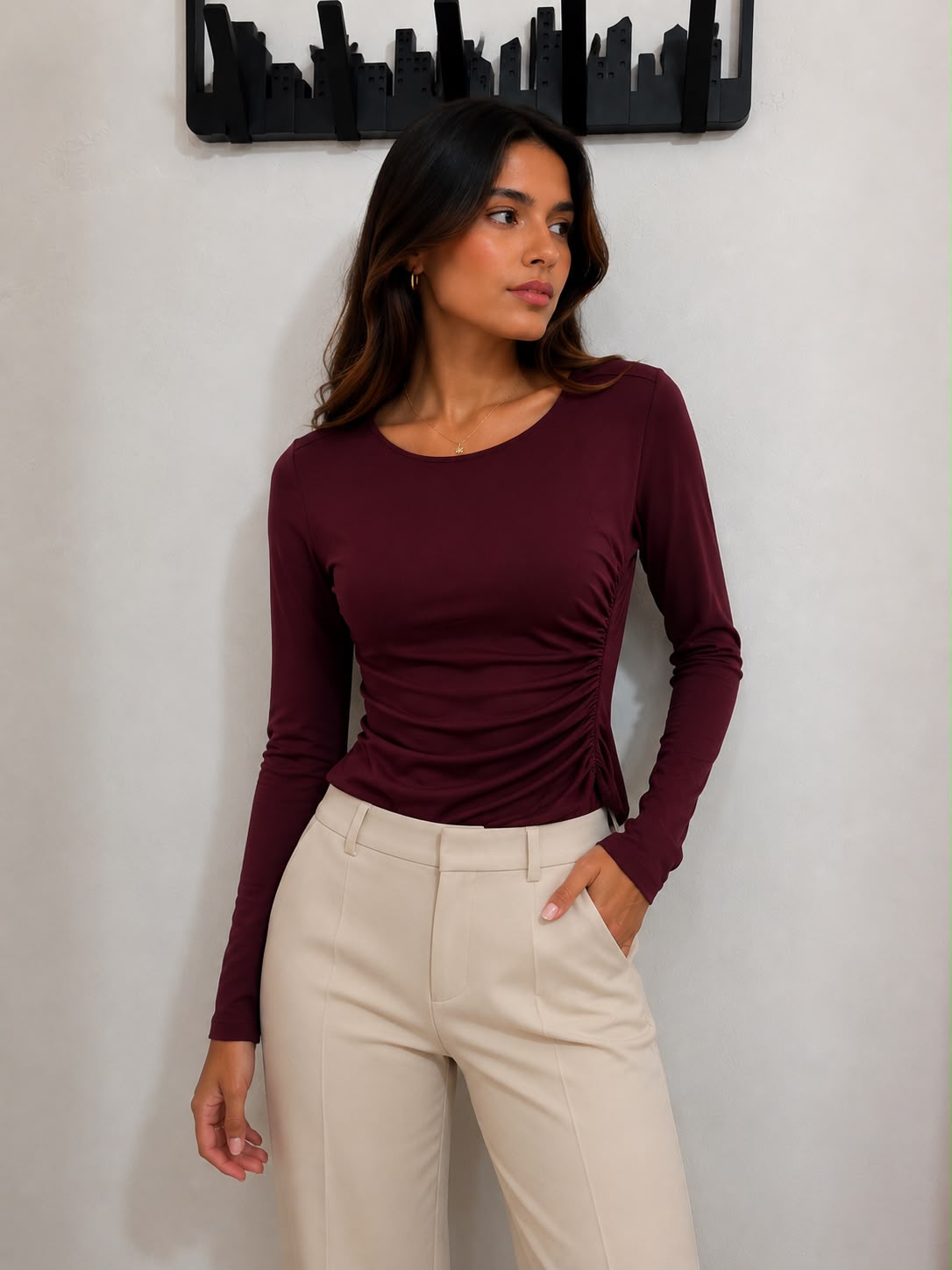BLUSA ALGODON MANGA LARGA VINO