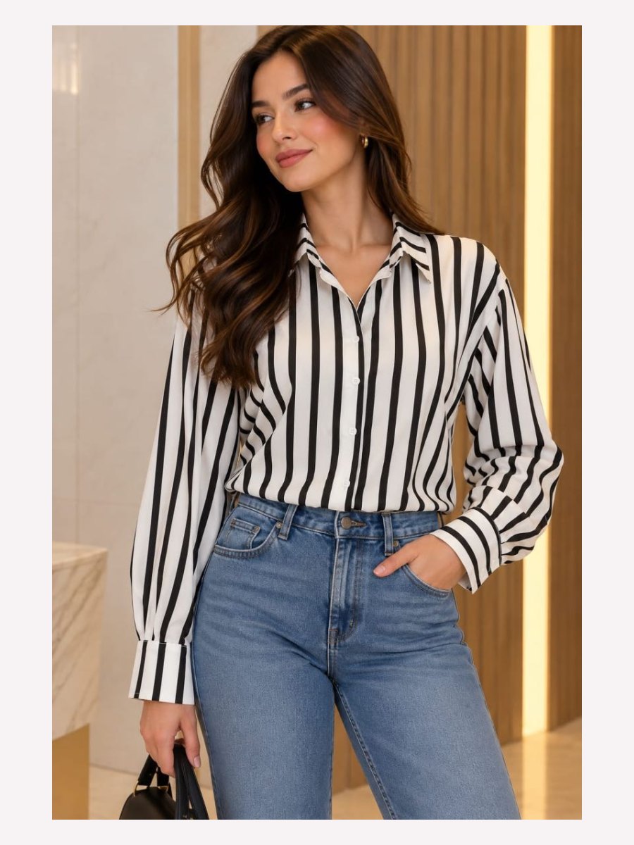 BLUSA SATIN RAYAS NEGRAS