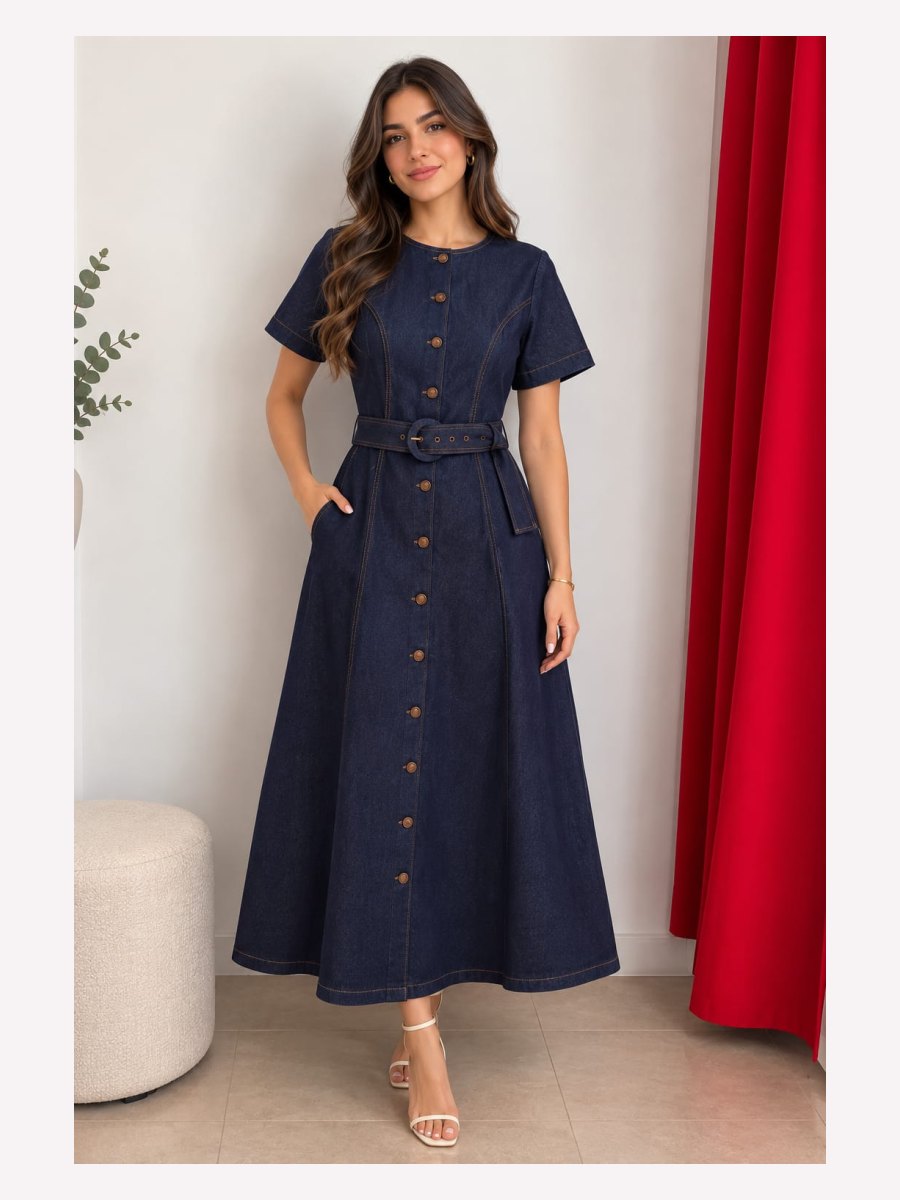 VESTIDO MEZCLILLA GRUESO CON CINTURON