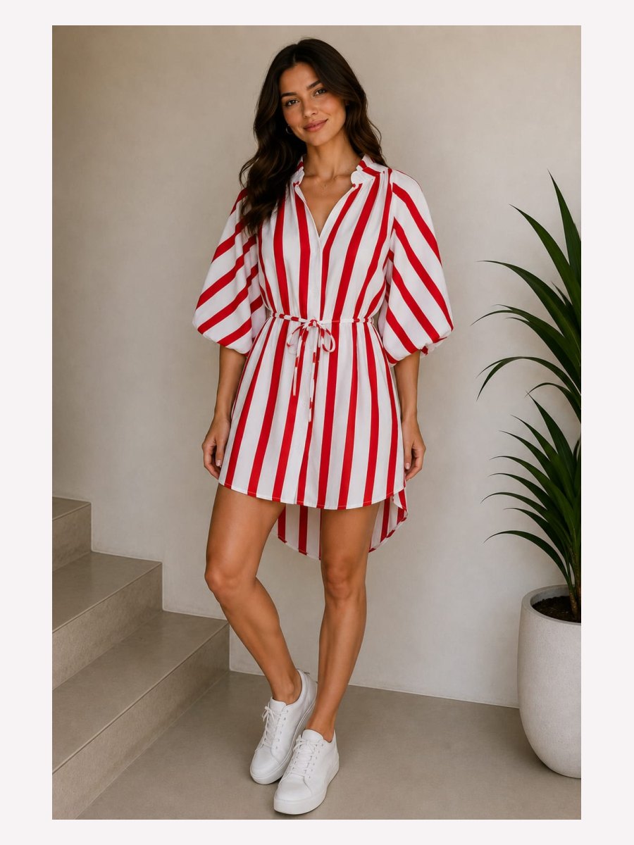 VESTIDO RAYAS ROJAS